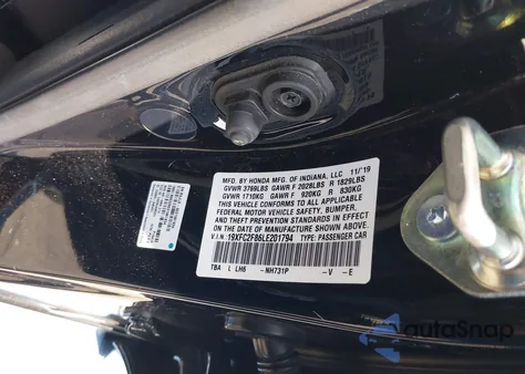 2020 Honda Civic Sport from USA, damaged, VIN 19XFC2F86LE201794